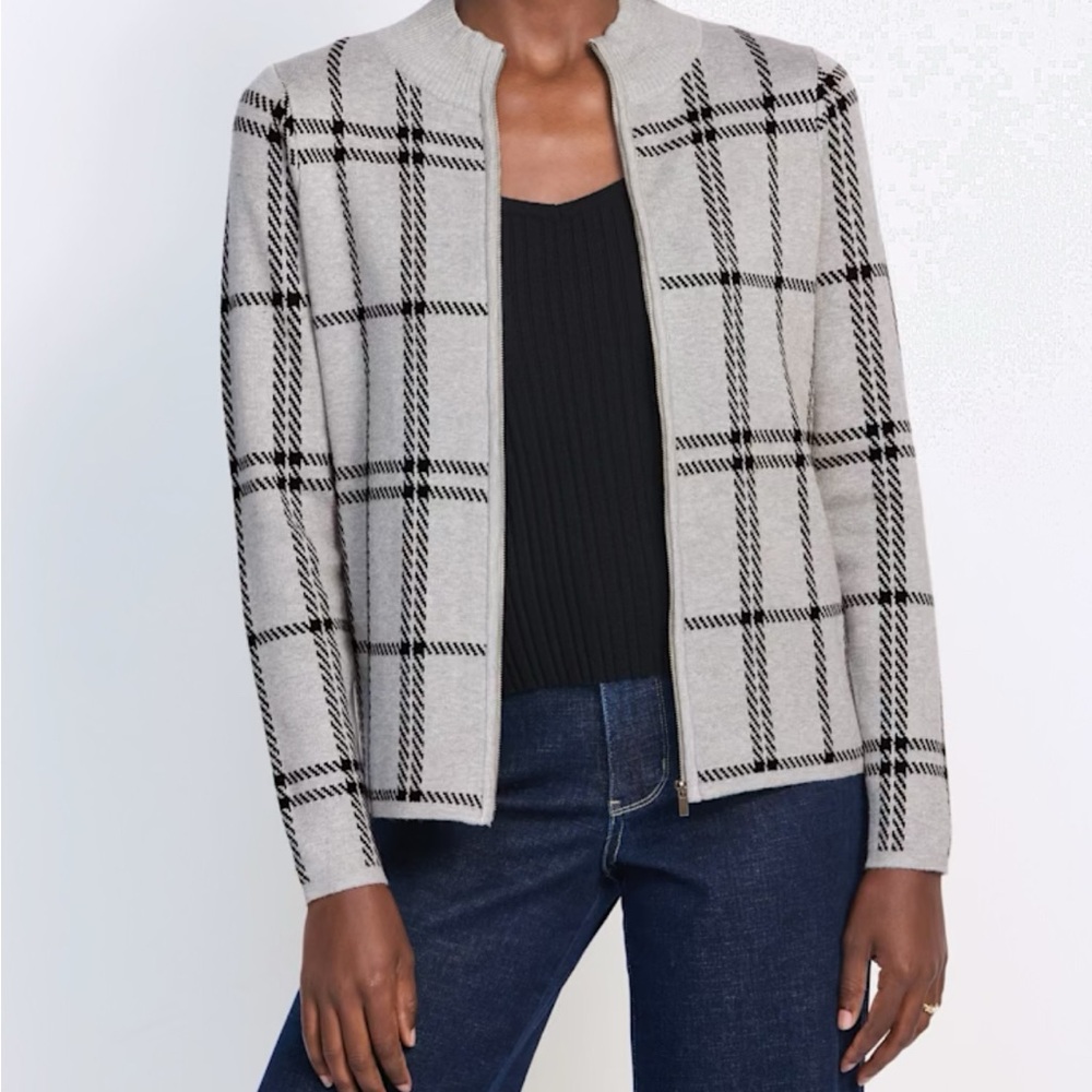 Stitch fix Gray Plaid zipper cardigan L
